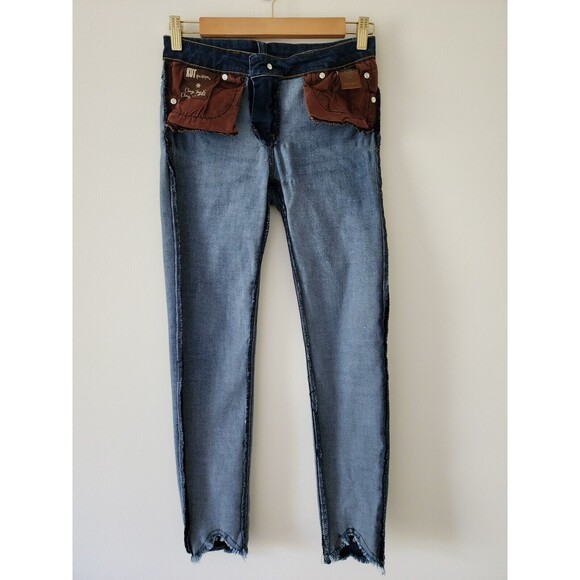 Kut from the Kloth Connie Ankle Skinny Jeans Size 0 Blue Distressed Raw Hem - Picture 3 of 10